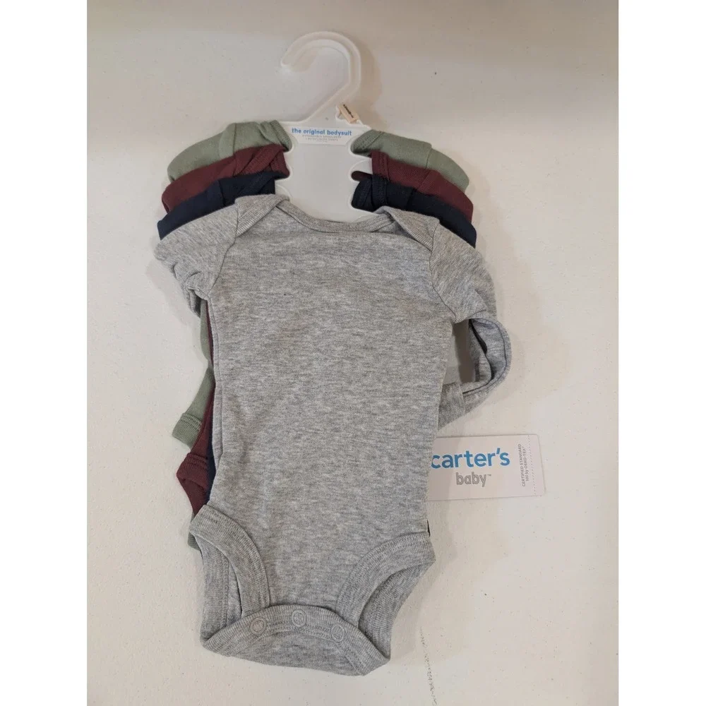 Carters Baby Bodysuits Premie NB‎ 4 Pack Neutral Gray Green Burgundy Navy NWT